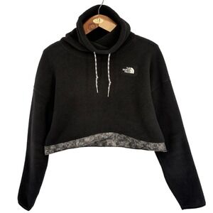 The North Face Black Cropped Fleece Pullover Mock Neck Women LG athleisure cozy